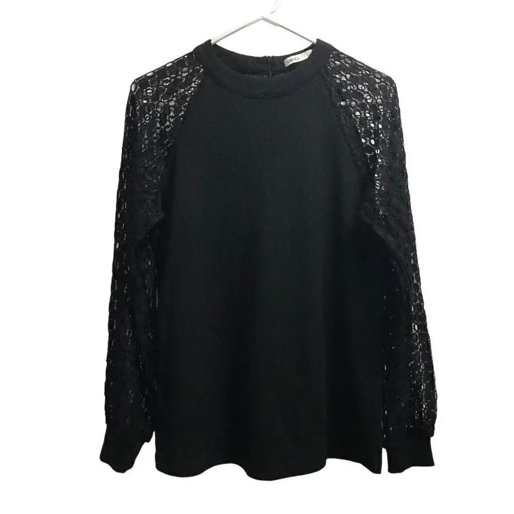 Women's Black Miholl Lace Long Sleeve Top Size Medium